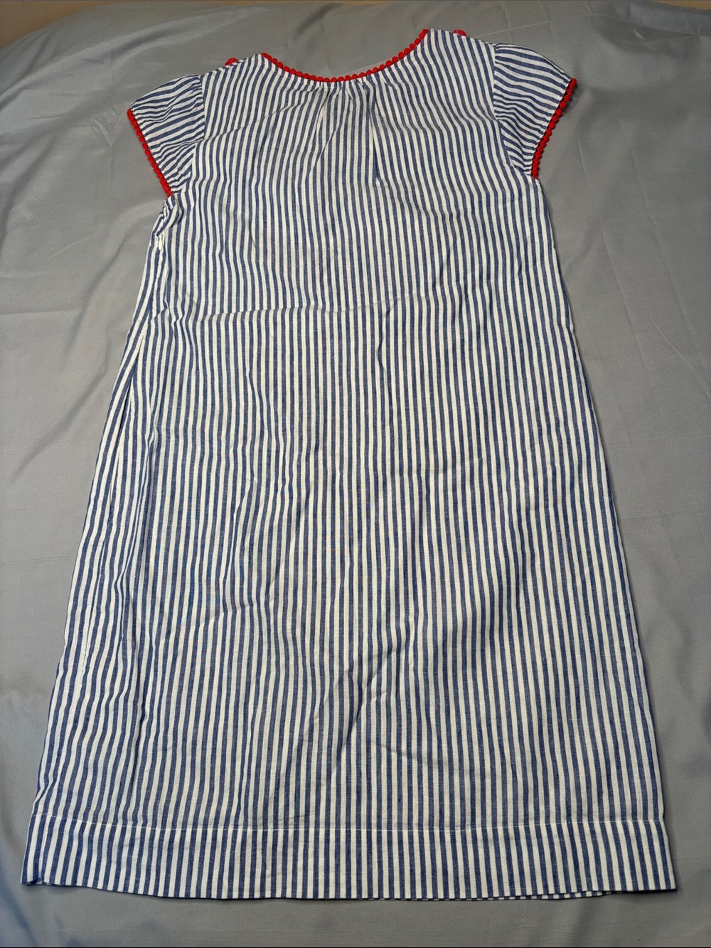 Boden Blue and White Striped Dress with Red Pom Accents Size 2 2R - Picture 8 of 11